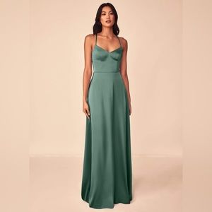 Azazie Eucalyptus stretch Satin Bridesmaid dress